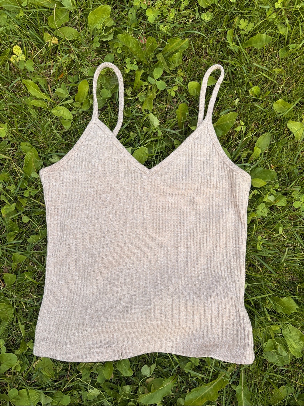Urban Heritage Beige Ribbed V-Neck Spaghetti Strap Tank
